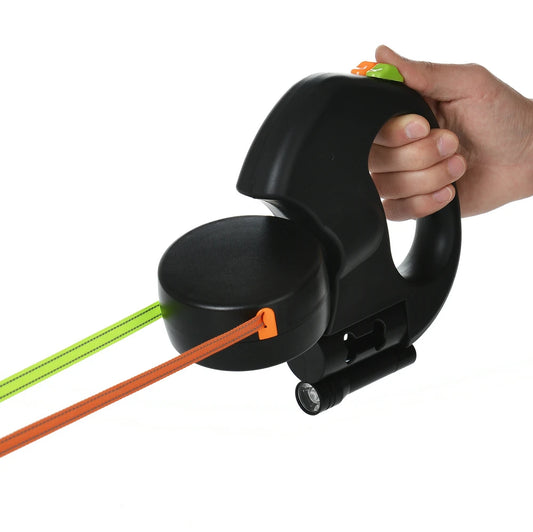 3M Reflective Retractable Dog Leash for Small Dogs - Tangle-Free 360° Dual Lead with Lights for Safe Walks
